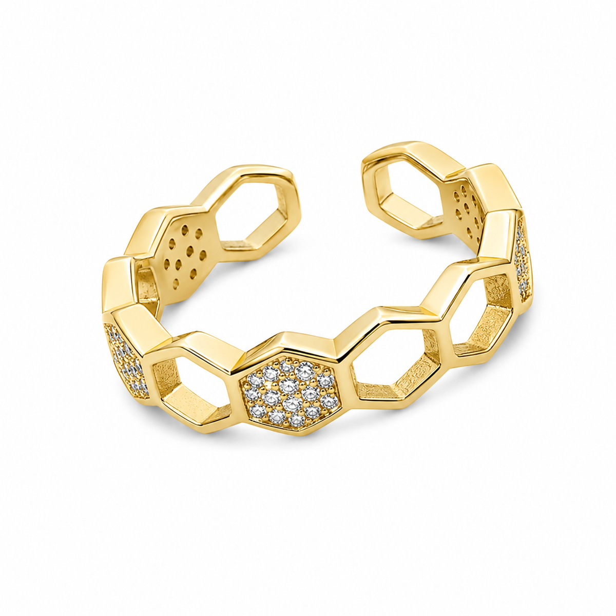 Prsten Crystal Honeycomb – zlatá barva