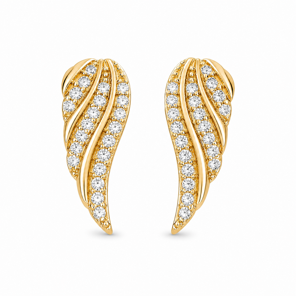 Náušnice Modern Leaf Pave – zlatá barva