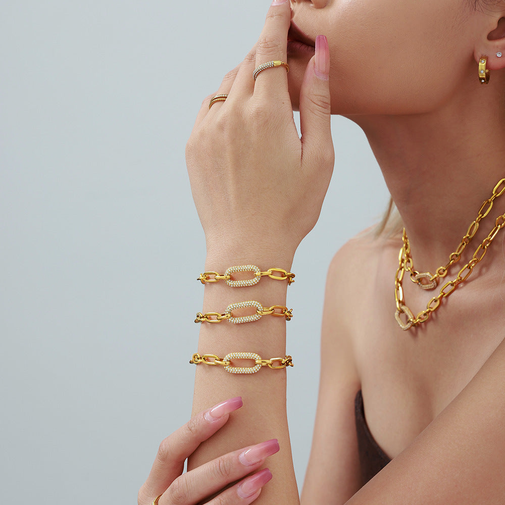 Set Paved Chunky Chain Link Jewelry – zlatá barva – Zoria bižuterie