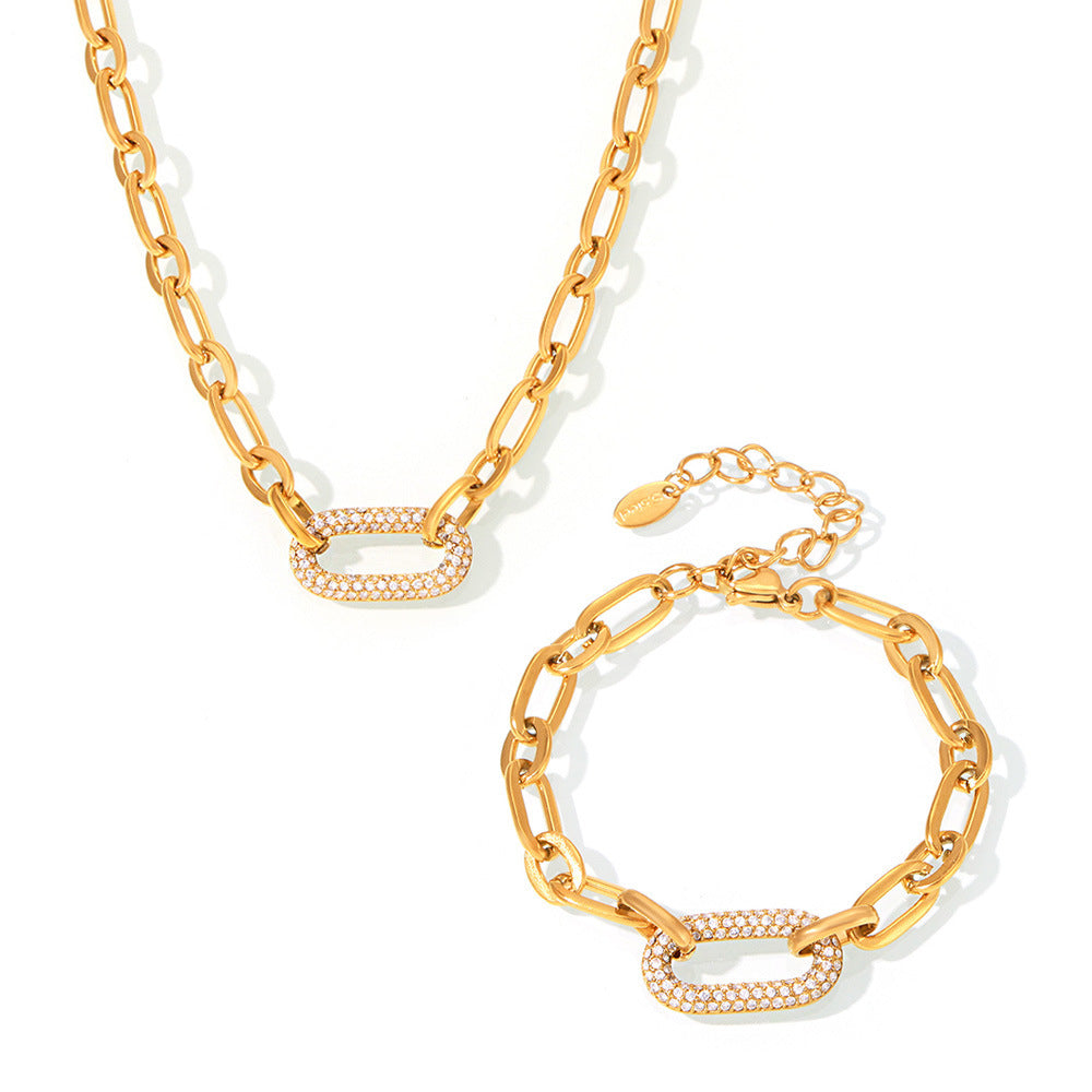 Set Paved Chunky Chain Link Jewelry – zlatá barva – Zoria bižuterie