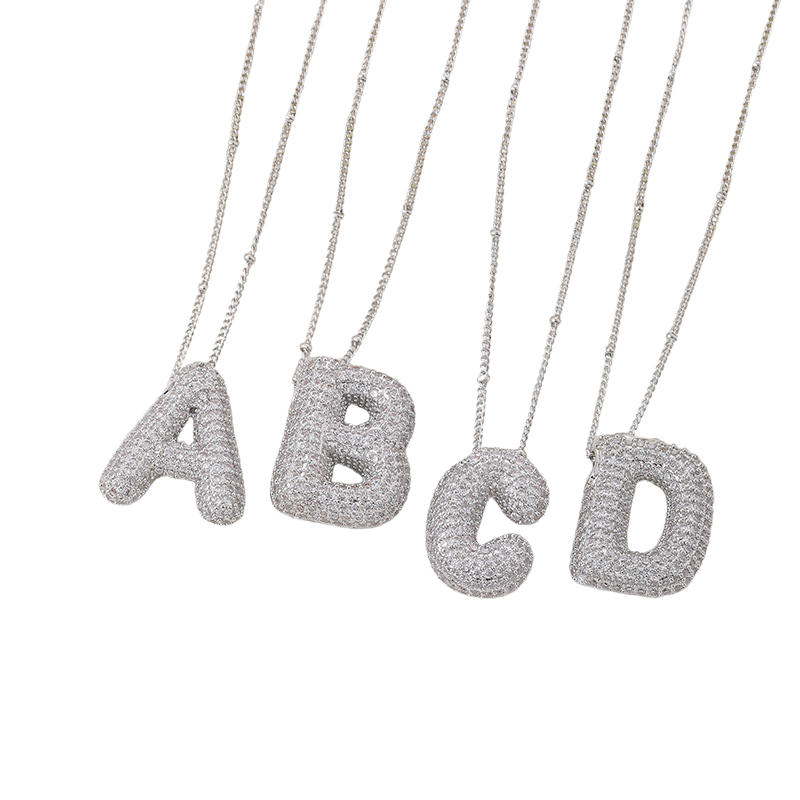Set Bubble letter initial – stříbrná barva – Zoria bižuterie